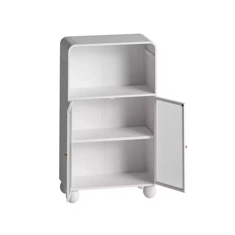 Mobiletto da bagno verde/bianco autoportante con ante in vetro temperato e ripiano aperto, per famiglia di 2 persone