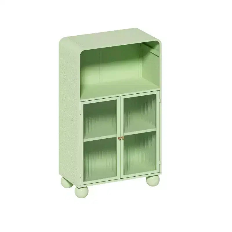 Mobiletto da bagno verde/bianco autoportante con ante in vetro temperato e ripiano aperto, per famiglia di 2 persone