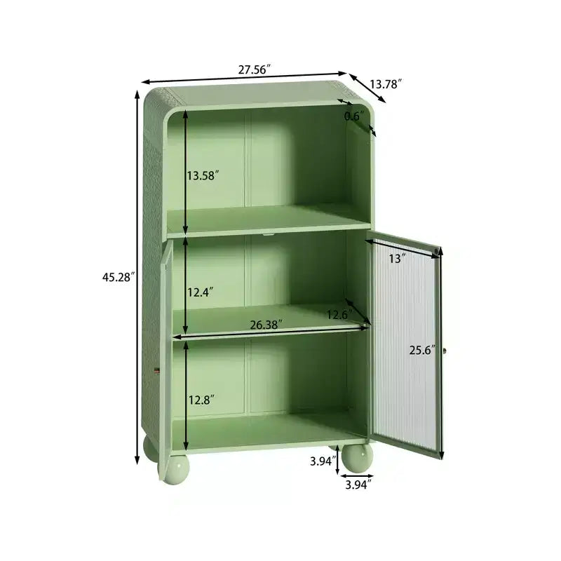 Mobiletto da bagno verde/bianco autoportante con ante in vetro temperato e ripiano aperto, per famiglia di 2 persone