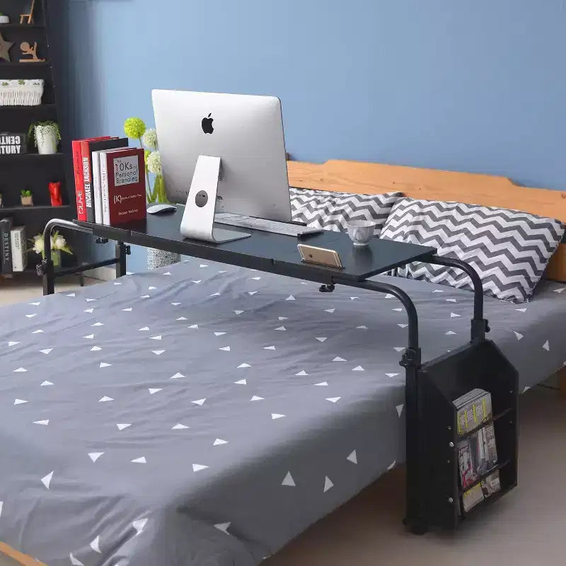 Tavolo da letto (sopraletto) bianco/nero con ruote – Altezza e lunghezza regolabili, uso singolo