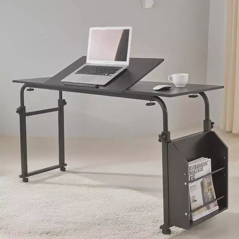 Tavolo da letto (sopraletto) bianco/nero con ruote – Altezza e lunghezza regolabili, uso singolo