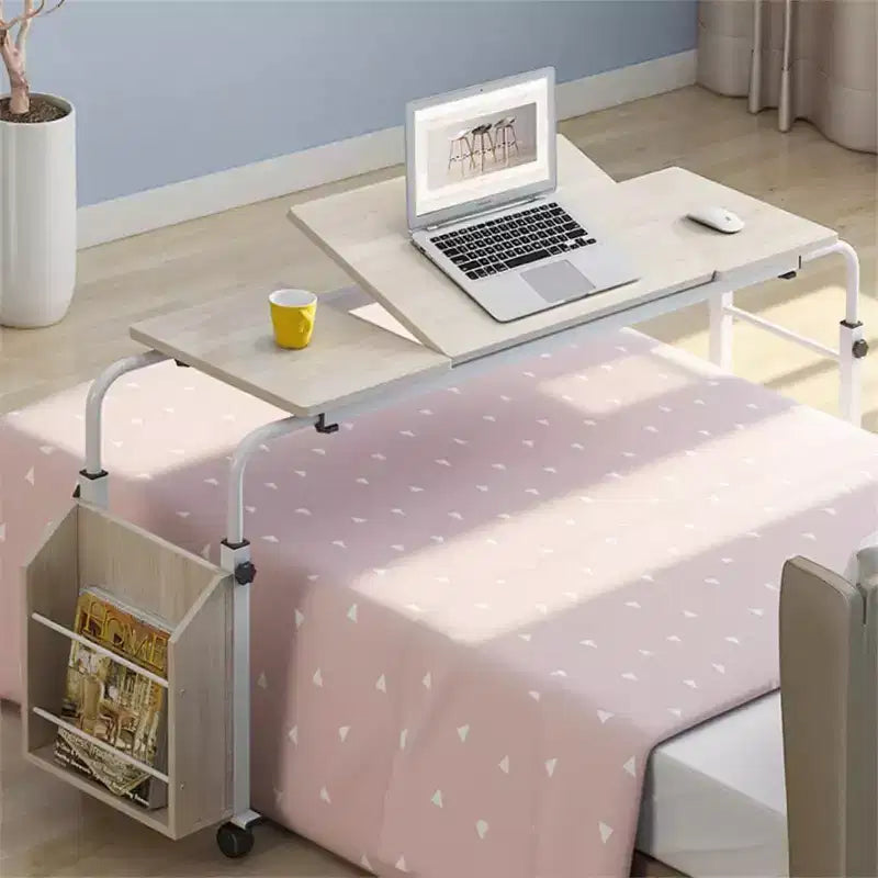 Tavolo da letto (sopraletto) bianco/nero con ruote – Altezza e lunghezza regolabili, uso singolo
