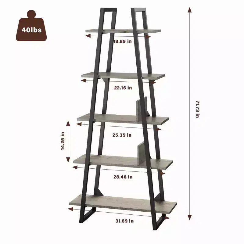 Libreria a scaletta aperta a 5 ripiani grigio/gialla, 72" con struttura in metallo industriale