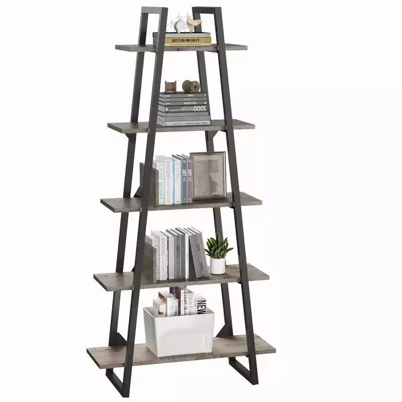 Libreria a scaletta aperta a 5 ripiani grigio/gialla, 72" con struttura in metallo industriale