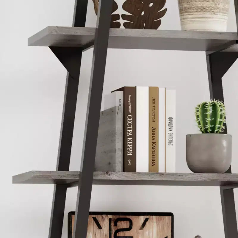 Libreria a scaletta aperta a 5 ripiani grigio/gialla, 72" con struttura in metallo industriale