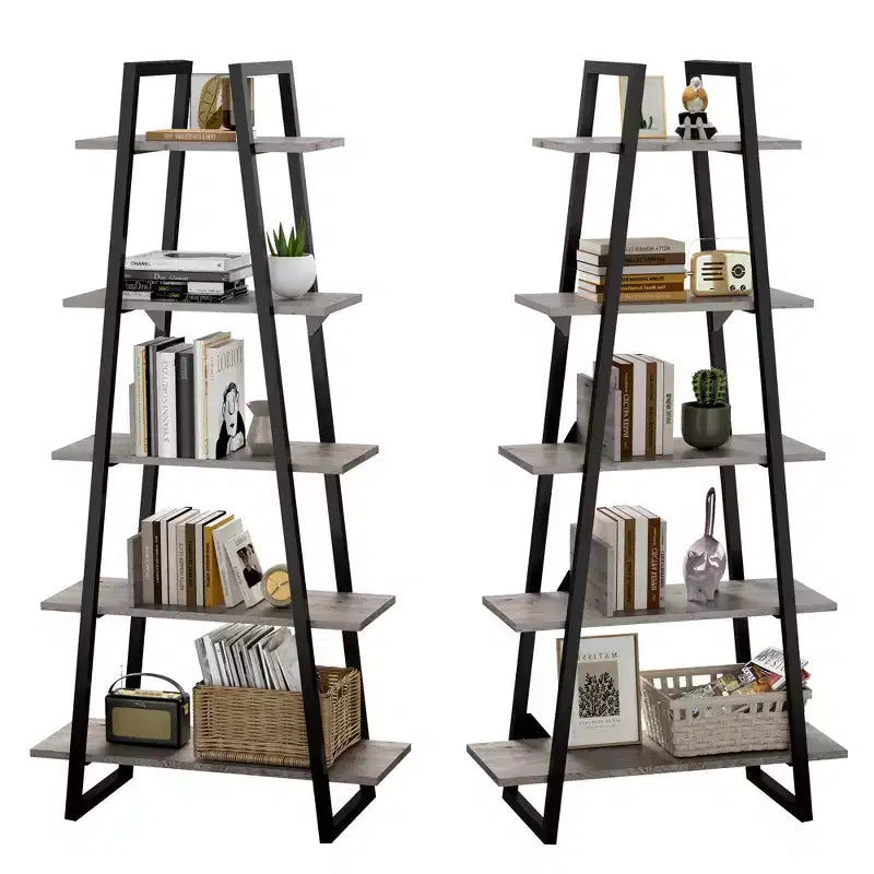 Libreria a scaletta aperta a 5 ripiani grigio/gialla, 72" con struttura in metallo industriale