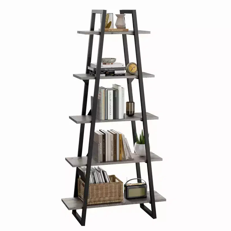 Libreria a scaletta aperta a 5 ripiani grigio/gialla, 72" con struttura in metallo industriale