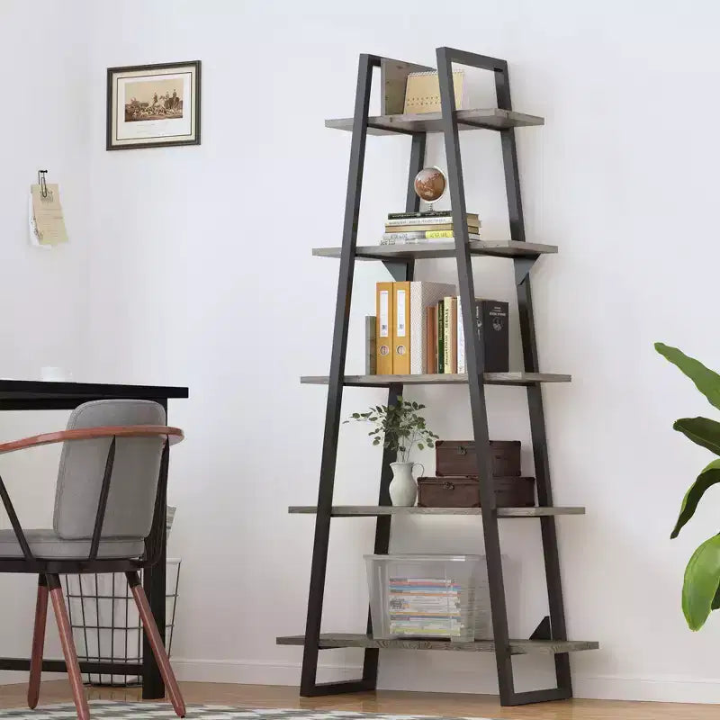 Libreria a scaletta aperta a 5 ripiani grigio/gialla, 72" con struttura in metallo industriale