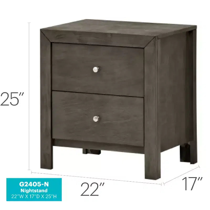 Comodino singolo in legno di ciliegio marrone, 2 cassetti, 63,5 cm A × 55,9 cm L × 43,2 cm P