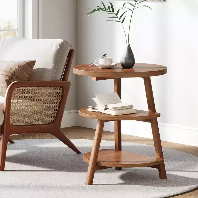 Tavolino rotondo a 3 livelli marrone, 49,99 cm L, monouso