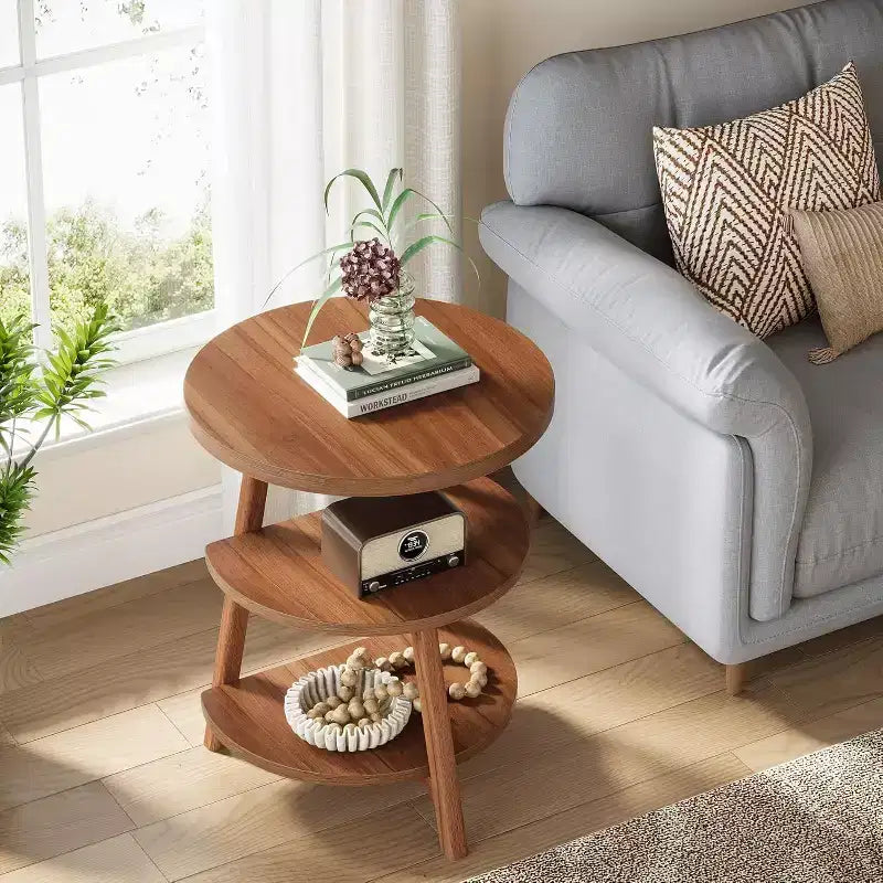 Tavolino rotondo a 3 livelli marrone, 49,99 cm L, monouso
