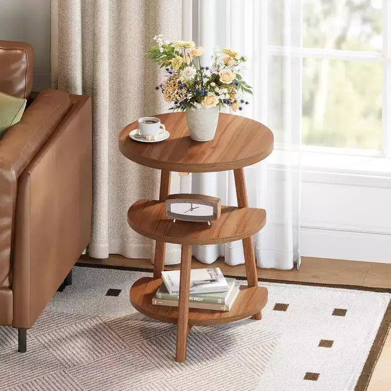 Tavolino rotondo a 3 livelli marrone, 49,99 cm L, monouso