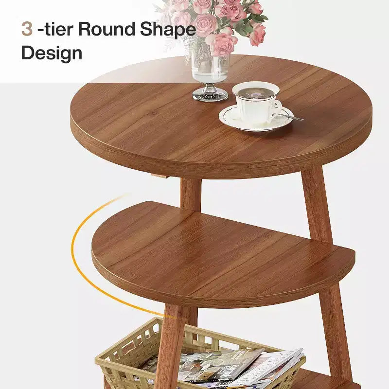 Tavolino rotondo a 3 livelli marrone, 49,99 cm L, monouso
