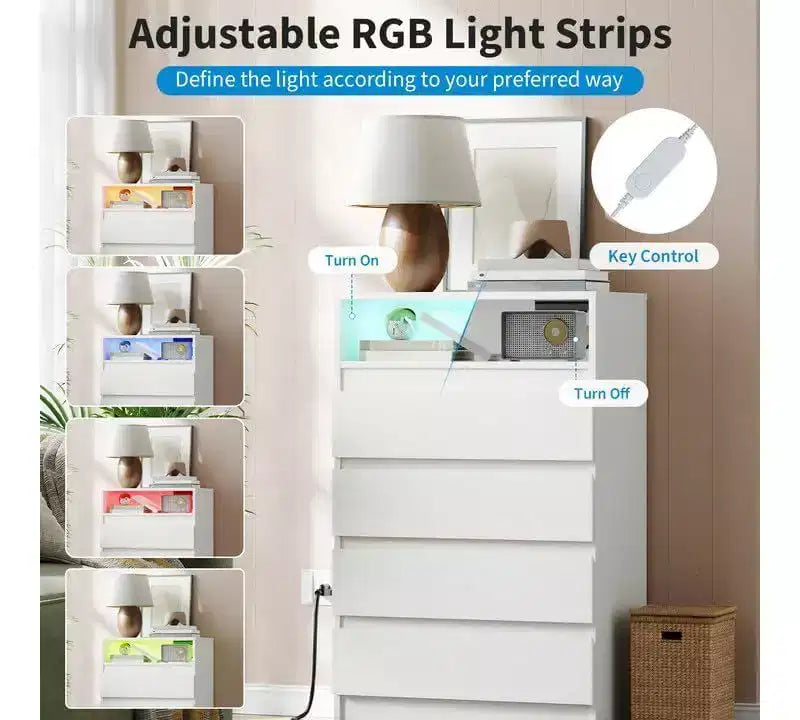 Mobile contenitore bianco a 4 cassetti con luce LED e stazione di ricarica