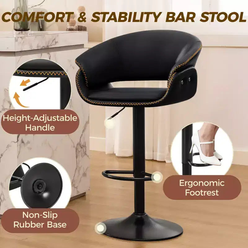 Sgabelli da bar girevoli in similpelle nera, altezza regolabile, set da 4