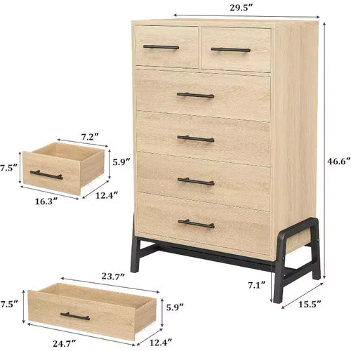 Acekool Cassettiera alta 118 cm con 4+2 cassetti - Adatta per robot aspirapolvere, finitura rovere naturale per camera da letto e ingresso
