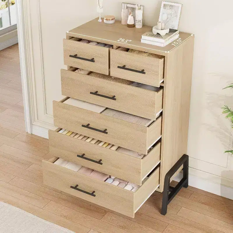 Acekool Cassettiera alta 118 cm con 4+2 cassetti - Adatta per robot aspirapolvere, finitura rovere naturale per camera da letto e ingresso