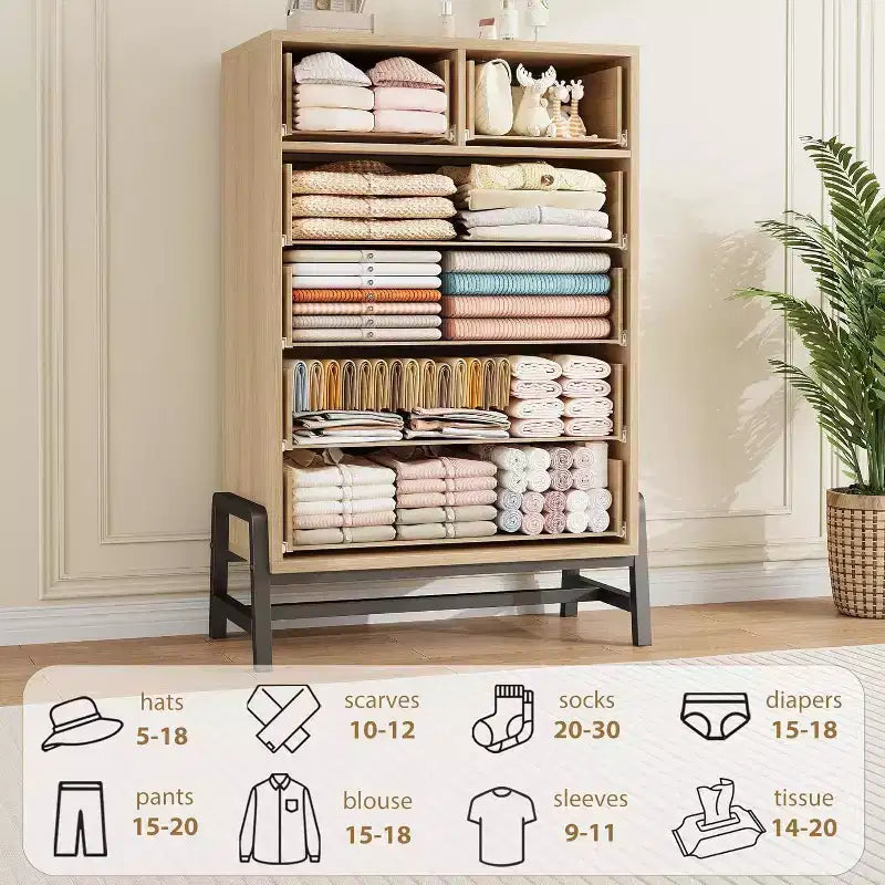 Acekool Cassettiera alta 118 cm con 4+2 cassetti - Adatta per robot aspirapolvere, finitura rovere naturale per camera da letto e ingresso