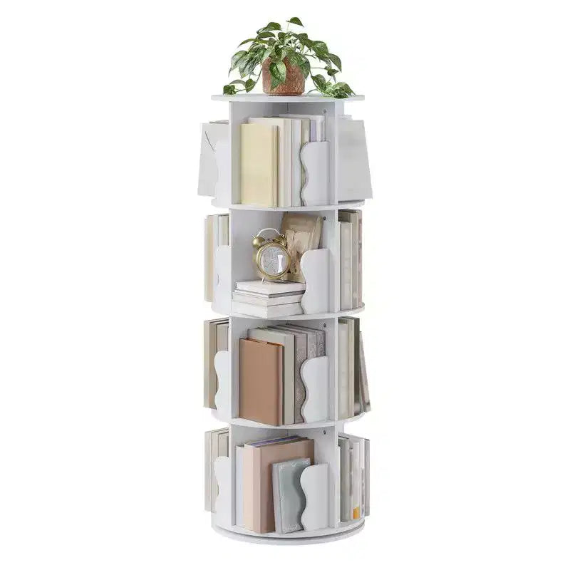 Libreria Girevole a Torre a 4 Ripiani | Rovere e Bianco | Scaffale ad Angolo
