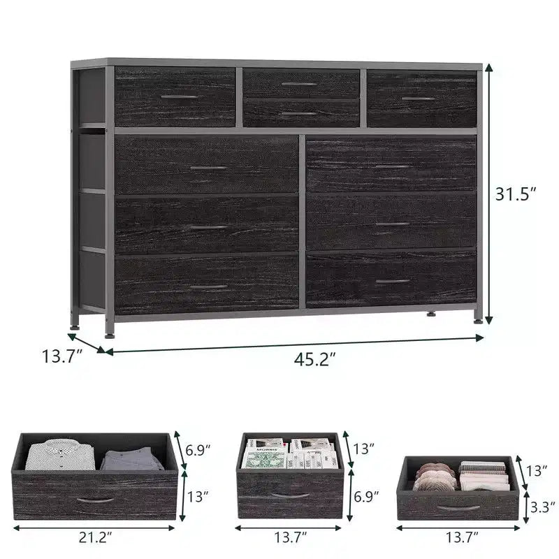 Nero / Salice nero / Rosa / Tigrato / Pelle bianca – Cassettiera in tessuto a 10 cassetti, Montaggio per 1 persona