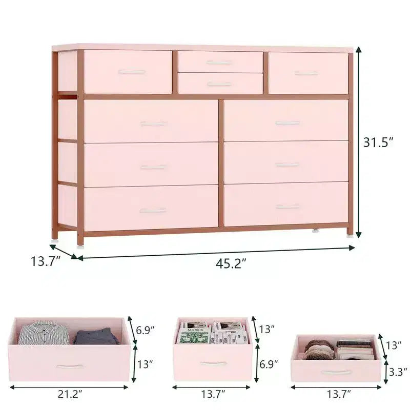 Nero / Salice nero / Rosa / Tigrato / Pelle bianca – Cassettiera in tessuto a 10 cassetti, Montaggio per 1 persona