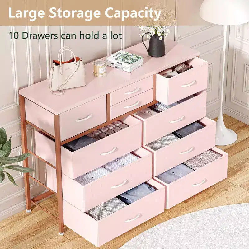 Nero / Salice nero / Rosa / Tigrato / Pelle bianca – Cassettiera in tessuto a 10 cassetti, Montaggio per 1 persona