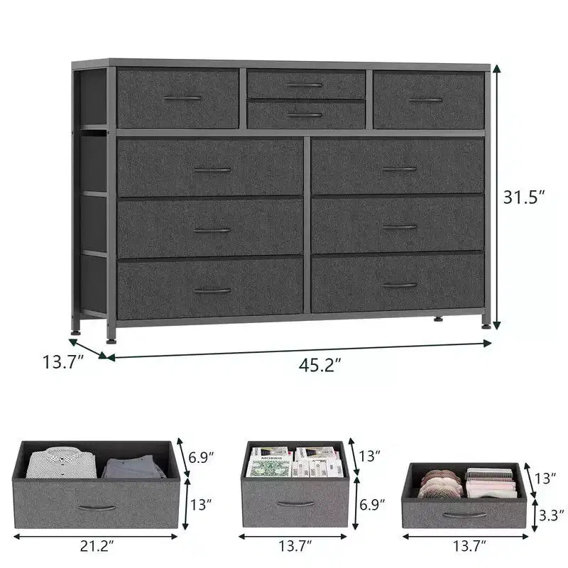 Nero / Salice nero / Rosa / Tigrato / Pelle bianca – Cassettiera in tessuto a 10 cassetti, Montaggio per 1 persona