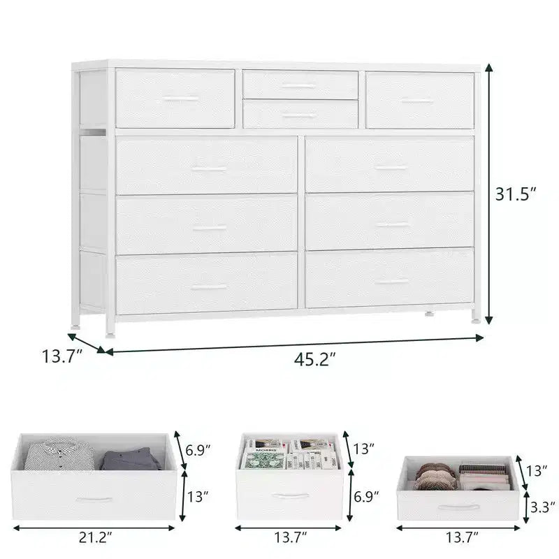 Nero / Salice nero / Rosa / Tigrato / Pelle bianca – Cassettiera in tessuto a 10 cassetti, Montaggio per 1 persona