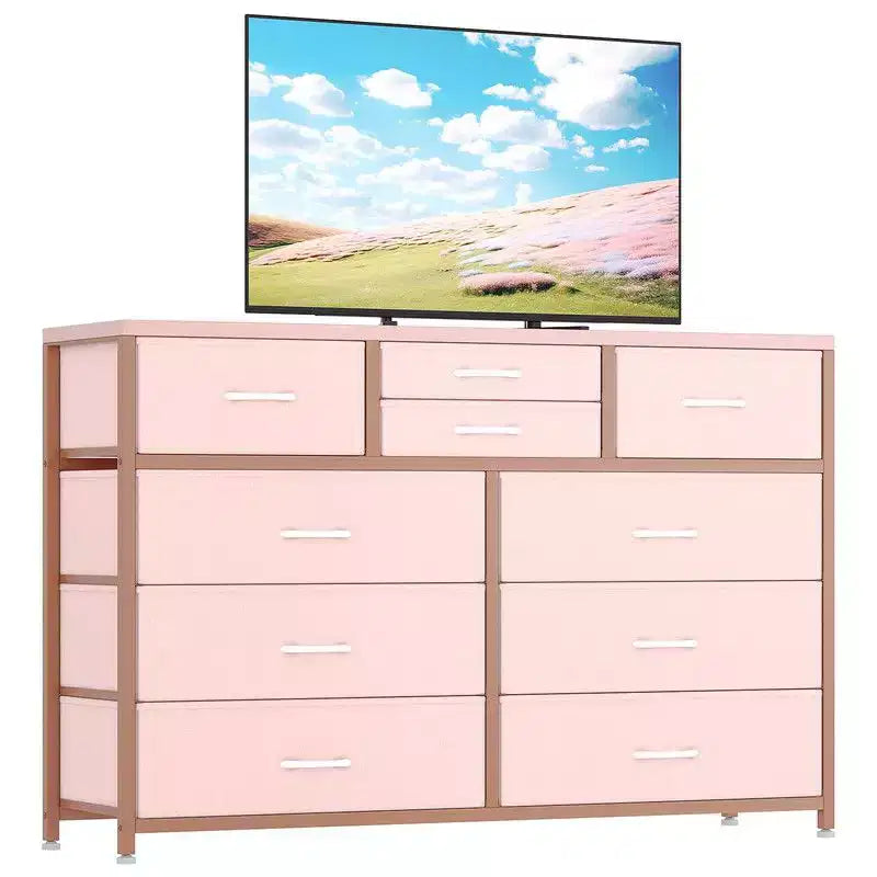 Nero / Salice nero / Rosa / Tigrato / Pelle bianca – Cassettiera in tessuto a 10 cassetti, Montaggio per 1 persona