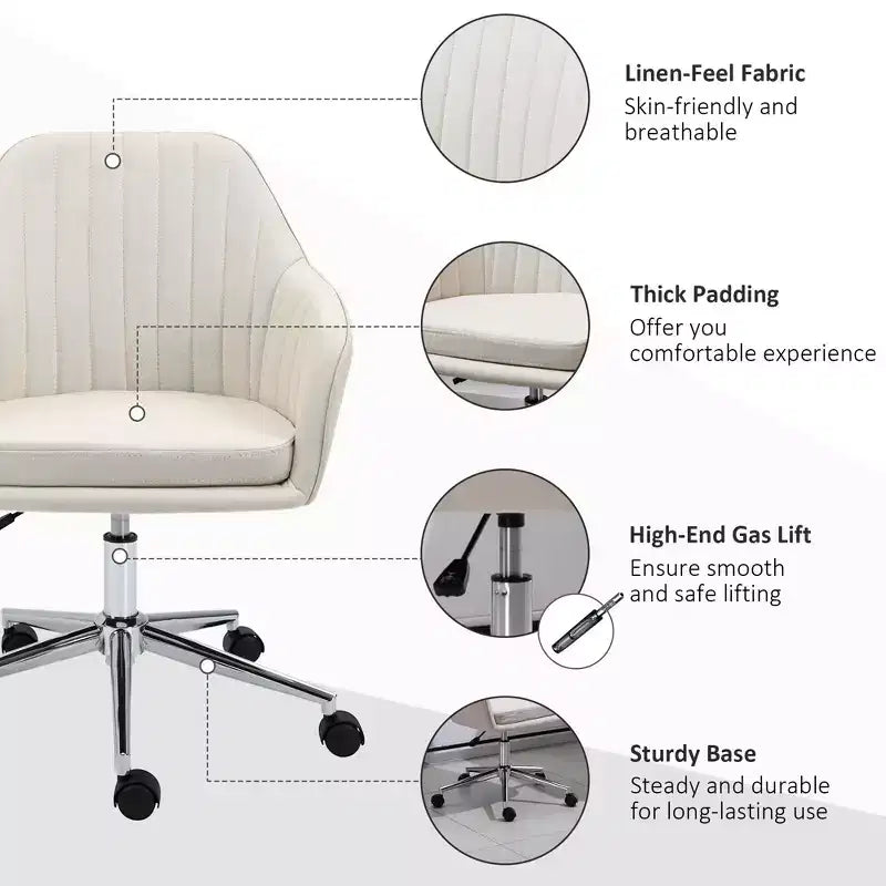 Sedia da ufficio beige con schienale medio, altezza regolabile, seduta imbottita, 1 persona