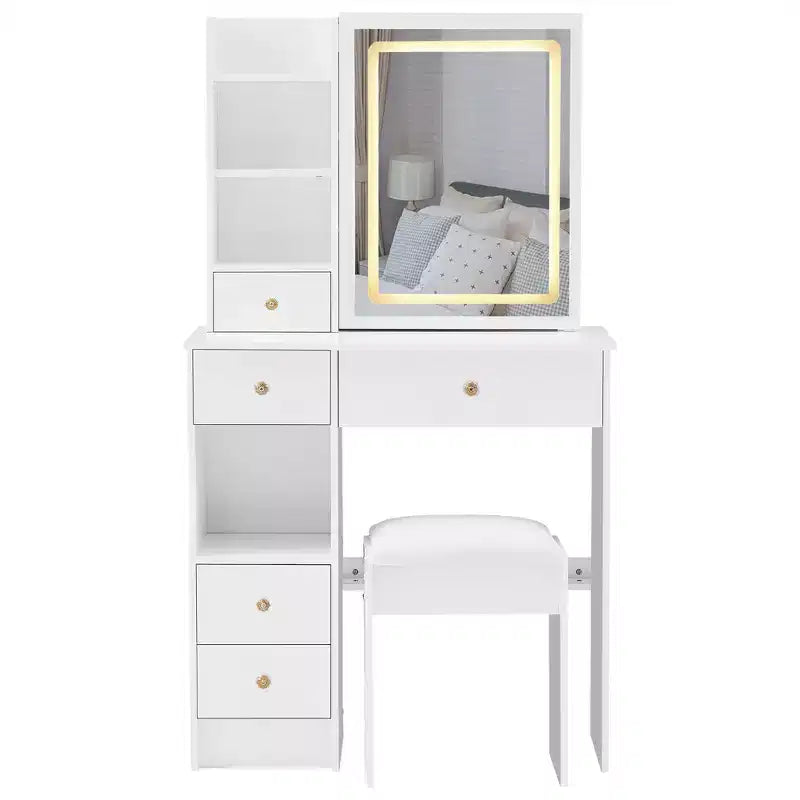 Set Tocador Luminoso Bianco con Sgabello, 1 Posto