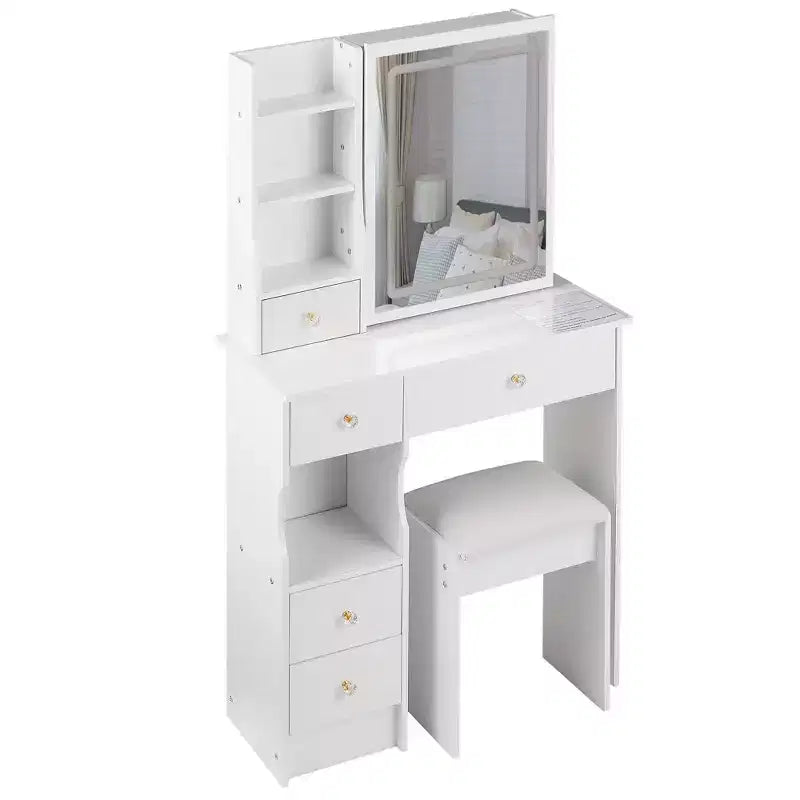Set Tocador Luminoso Bianco con Sgabello, 1 Posto