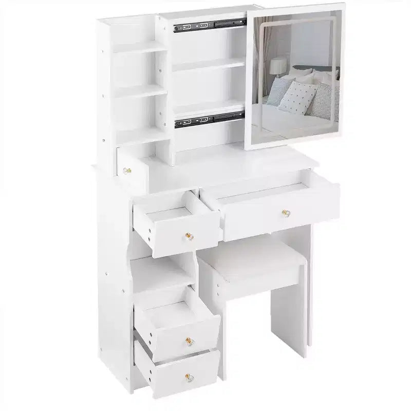 Set Tocador Luminoso Bianco con Sgabello, 1 Posto