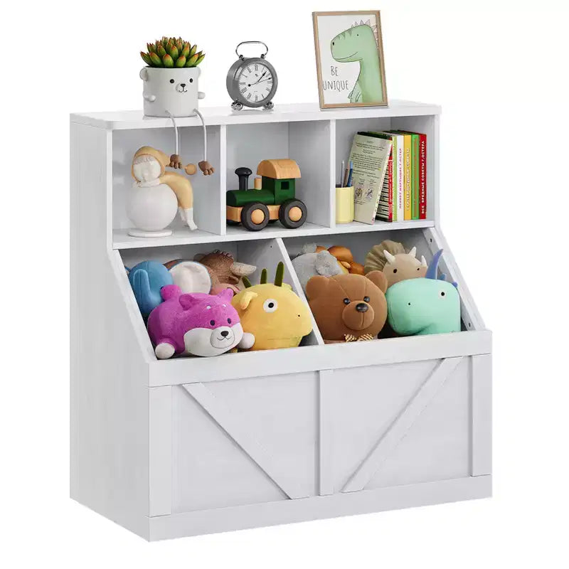 Scaffale per libri per bambini e mobiletto portagiochi grigio/bianco sporco/bianco, 1 persona