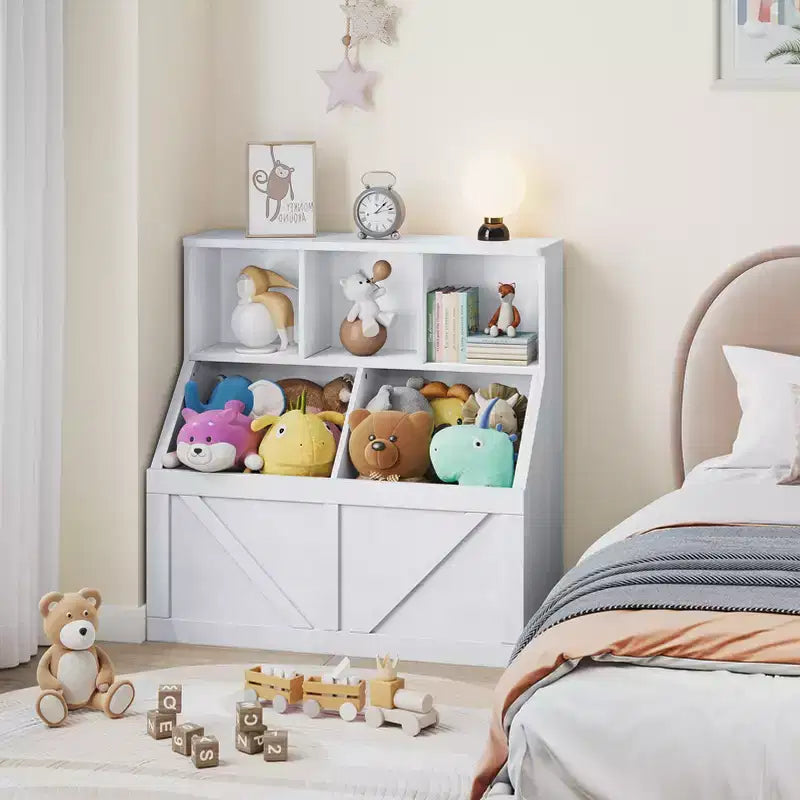 Scaffale per libri per bambini e mobiletto portagiochi grigio/bianco sporco/bianco, 1 persona