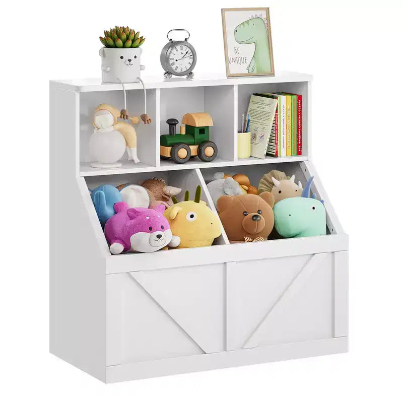 Scaffale per libri per bambini e mobiletto portagiochi grigio/bianco sporco/bianco, 1 persona