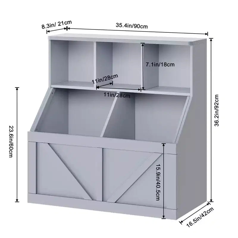 Scaffale per libri per bambini e mobiletto portagiochi grigio/bianco sporco/bianco, 1 persona