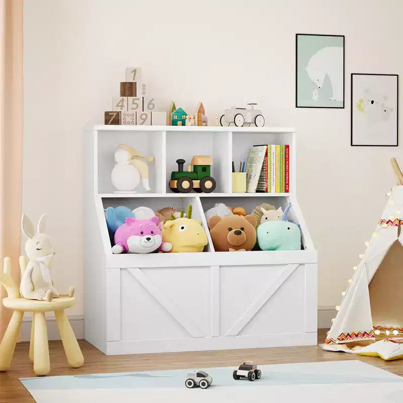 Scaffale per libri per bambini e mobiletto portagiochi grigio/bianco sporco/bianco, 1 persona