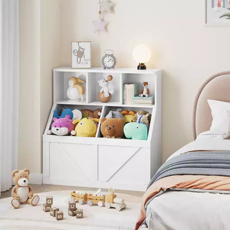 Scaffale per libri per bambini e mobiletto portagiochi grigio/bianco sporco/bianco, 1 persona