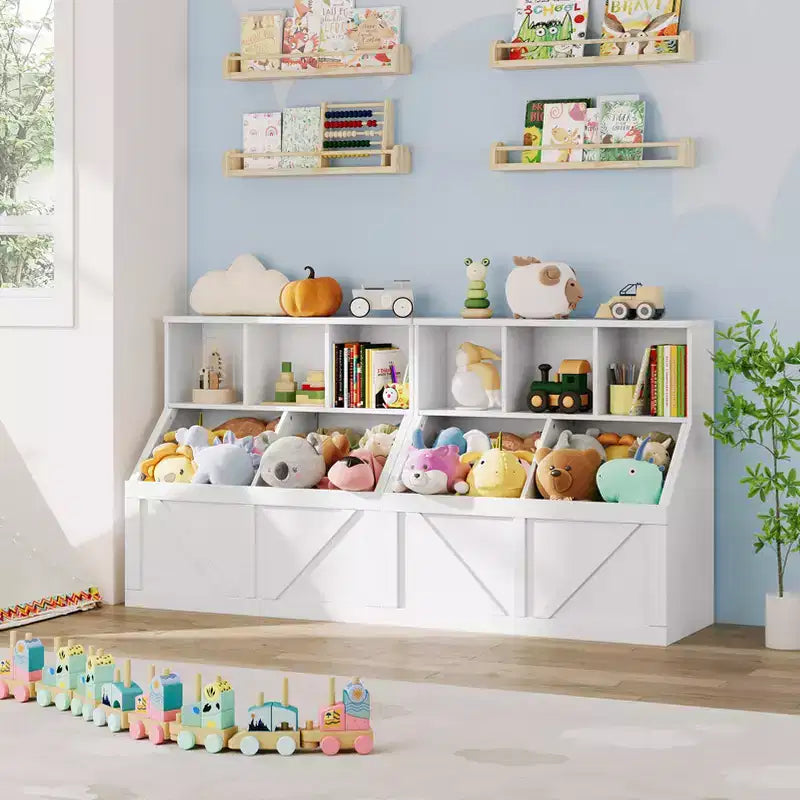 Scaffale per libri per bambini e mobiletto portagiochi grigio/bianco sporco/bianco, 1 persona