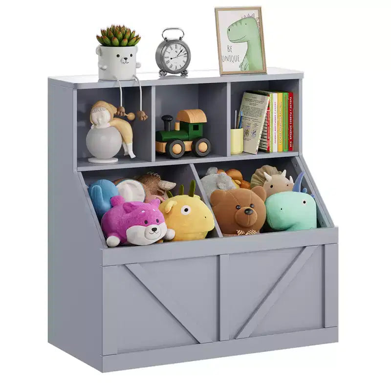 Scaffale per libri per bambini e mobiletto portagiochi grigio/bianco sporco/bianco, 1 persona