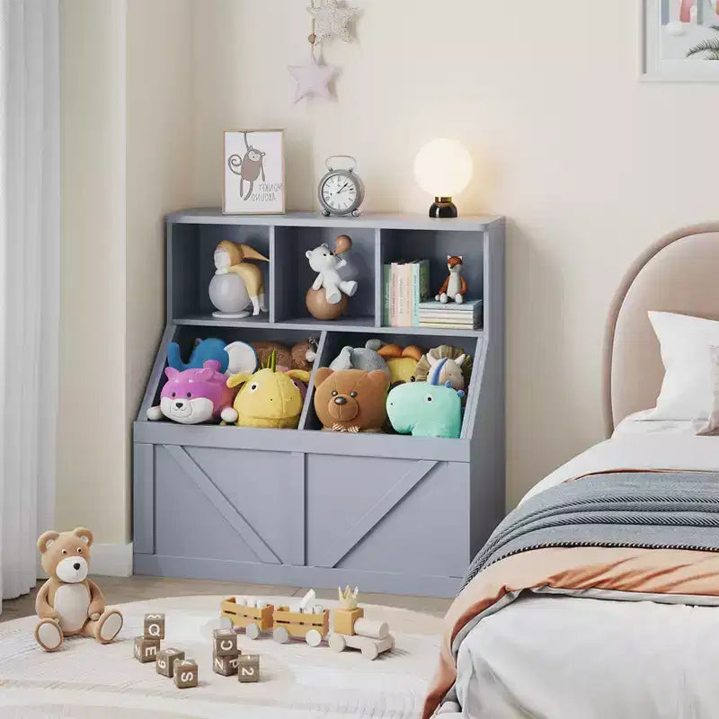 Scaffale per libri per bambini e mobiletto portagiochi grigio/bianco sporco/bianco, 1 persona