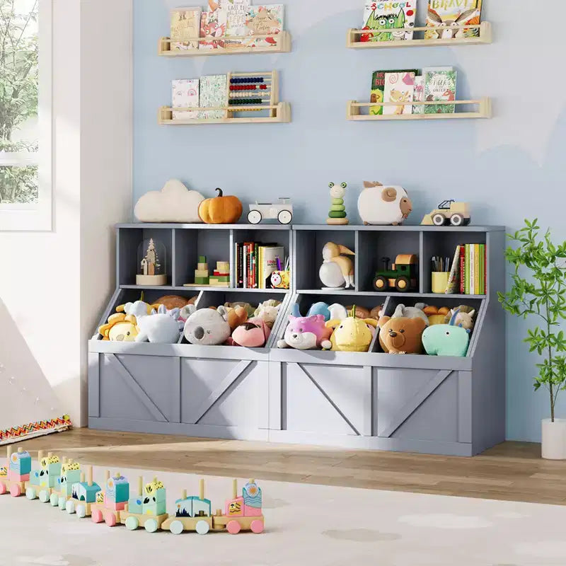 Scaffale per libri per bambini e mobiletto portagiochi grigio/bianco sporco/bianco, 1 persona