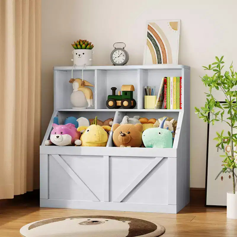 Scaffale per libri per bambini e mobiletto portagiochi grigio/bianco sporco/bianco, 1 persona