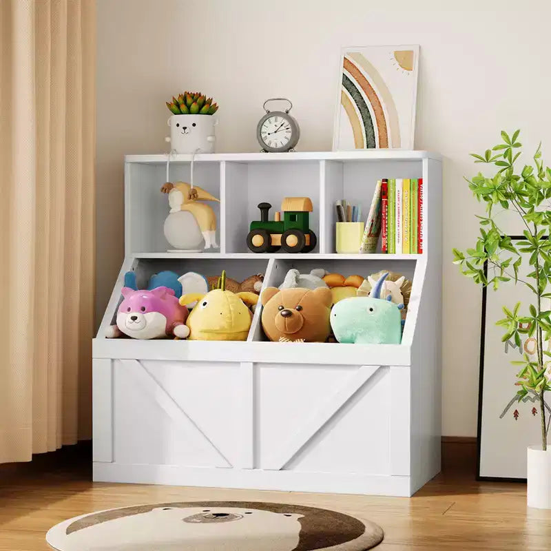 Scaffale per libri per bambini e mobiletto portagiochi grigio/bianco sporco/bianco, 1 persona