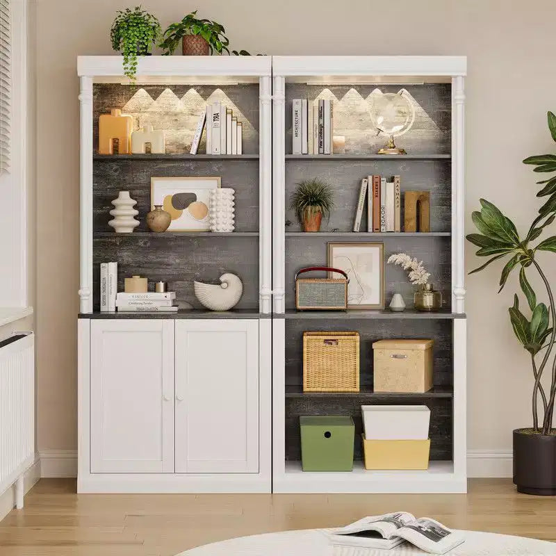 Libreria bianca a 5 ripiani con luci a LED, montaggio per 1 persona