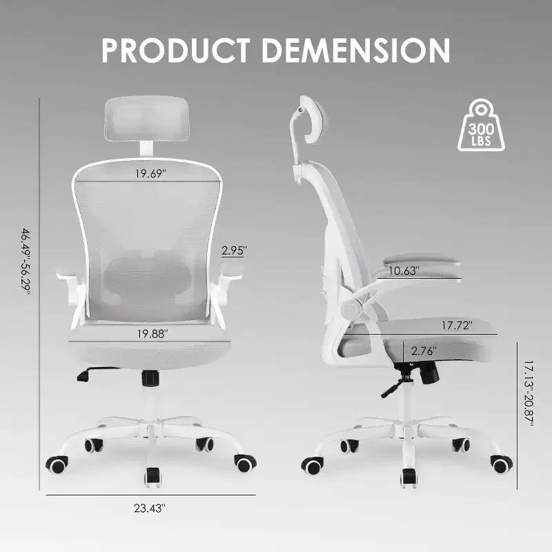 Sedia da Ufficio con Ruote, Braccioli Ribaltabili, Poggiatesta Regolabile e Supporto Lombare – Nero / Grigio / Cachi / Rosa / Bianco / Multicolore, Singola