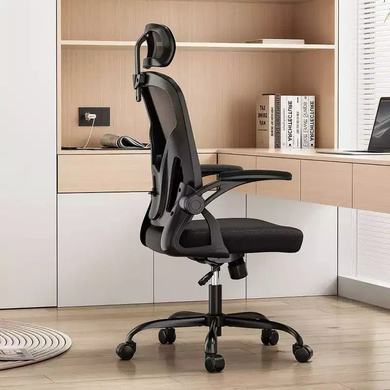 Sedia da Ufficio con Ruote, Braccioli Ribaltabili, Poggiatesta Regolabile e Supporto Lombare – Nero / Grigio / Cachi / Rosa / Bianco / Multicolore, Singola