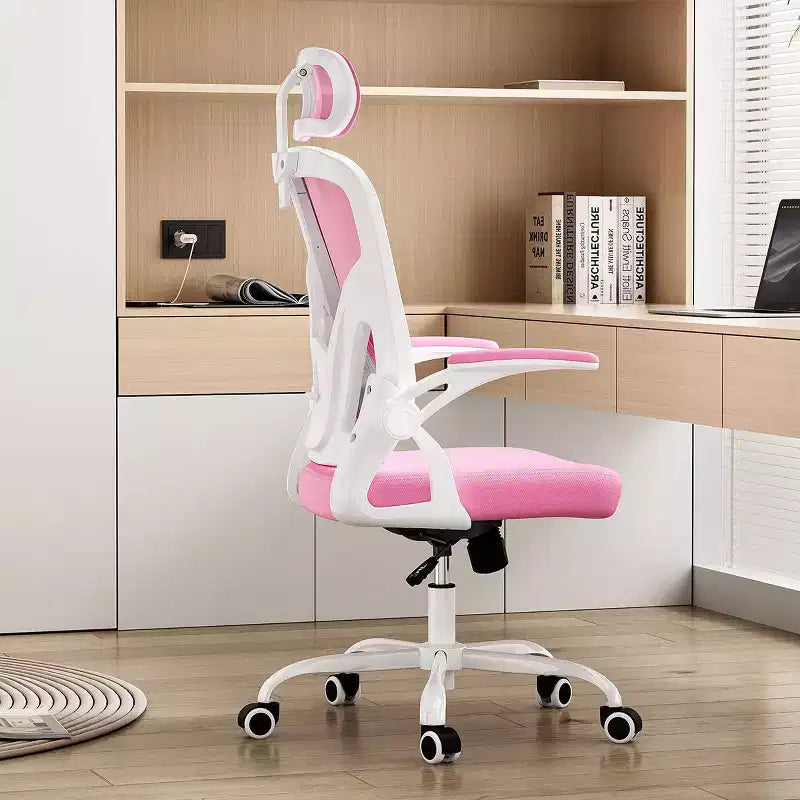 Sedia da Ufficio con Ruote, Braccioli Ribaltabili, Poggiatesta Regolabile e Supporto Lombare – Nero / Grigio / Cachi / Rosa / Bianco / Multicolore, Singola