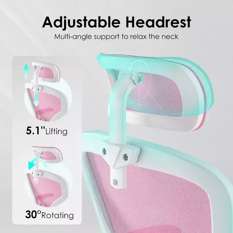 Sedia da Ufficio con Ruote, Braccioli Ribaltabili, Poggiatesta Regolabile e Supporto Lombare – Nero / Grigio / Cachi / Rosa / Bianco / Multicolore, Singola